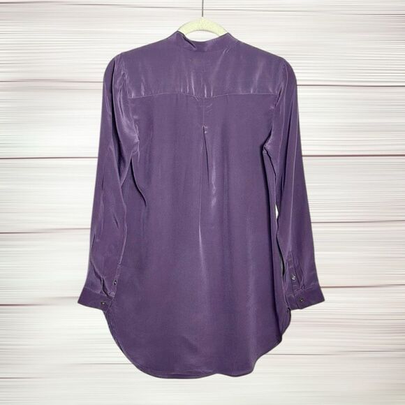 Land’s End Washable Silk Blouse Tunic Top Purple Long Sleeve Mandarin Collar US4 - Picture 8 of 13